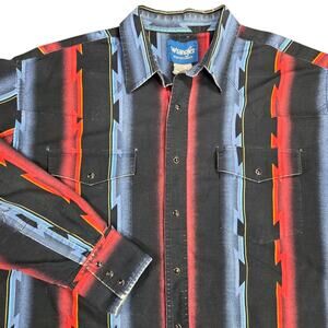 Vintage Wrangler Aztec Button Down Shirt Mens Sz‎ 2XL Long Tail Western Rodeo